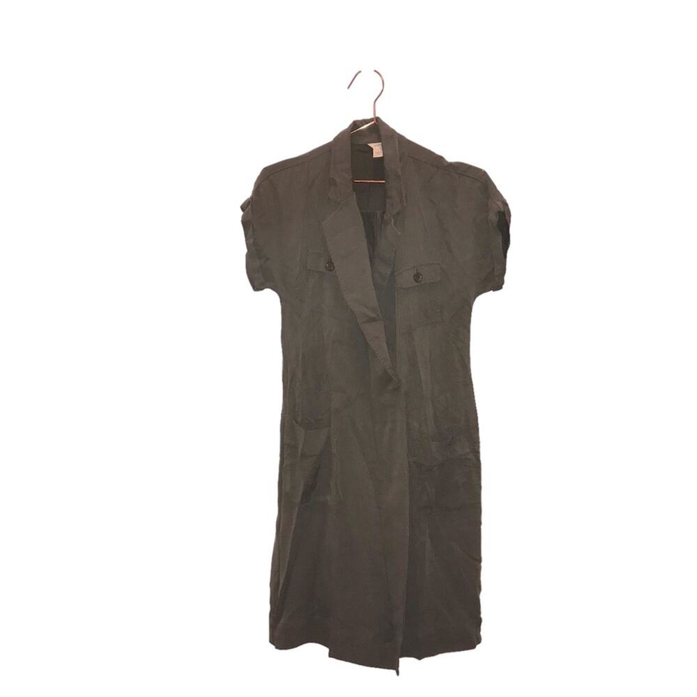 J. Crew army green short sleeved faux wrap dress size 0 front pockets